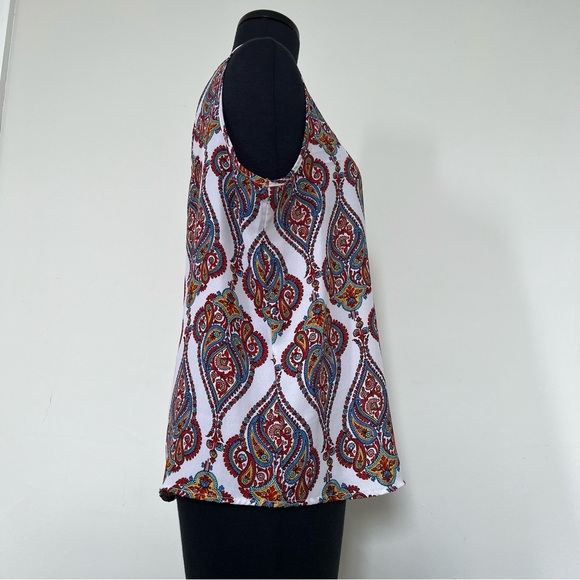 Pink Rose White Semi Sheer Paisley Print Tank with Keyhole, L - Picture 3 of 9